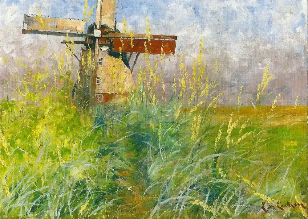 Impressionistisches Gemälde der Mühle bei Ahrenshoop von Elisabeth von Eicken, um 1896
